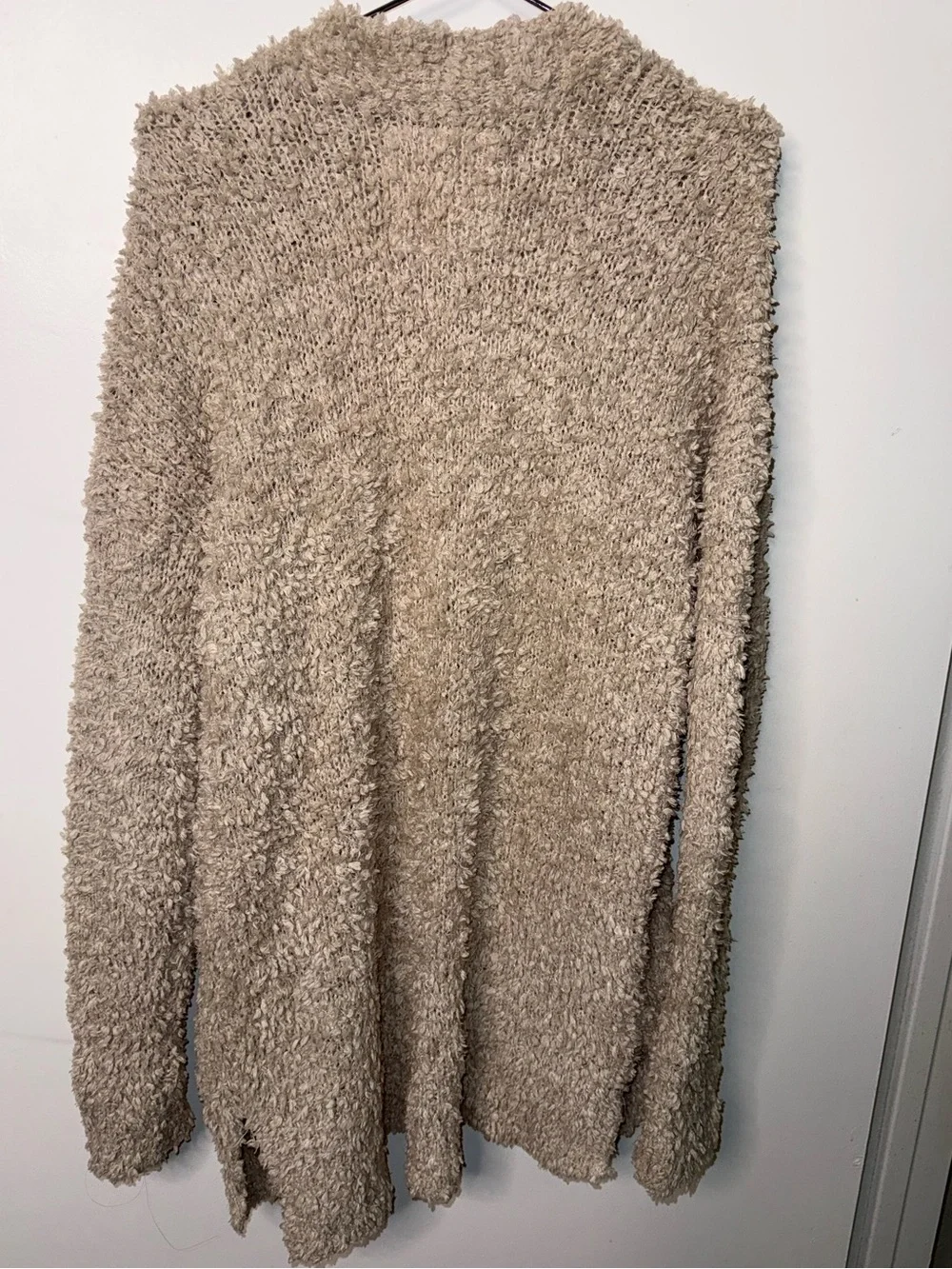 Hollister Soft Taupe Open-Front Fuzzy Teddy Cardigan Y2K Loungewear Comfy